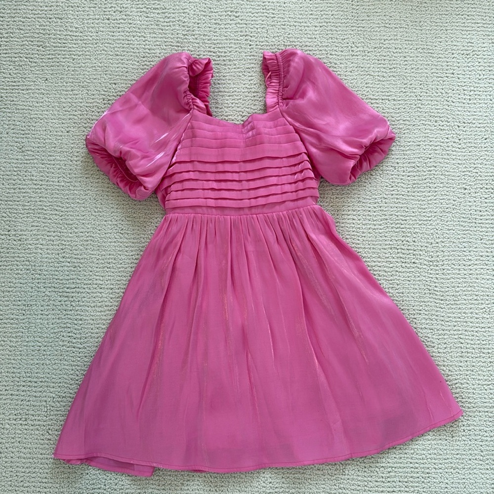 Girls Size 10 GB Girls Pink Puff-Sleeve Empire Waist Dress, Like New